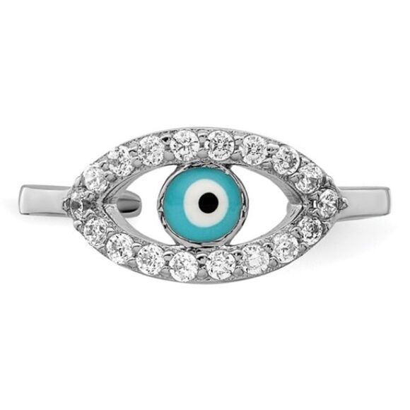 Enameled Eye Design Sterling Silver Toe Ring with CZ Stone - Picture 5 of 6